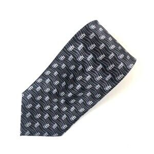 Carlos Devenezia Silk Tie Black Gray Blue Abstract Geometric Wave Pattern